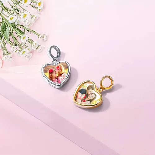 Miniatura 58 de Custom4U Photo Charms for Bracelets 925 Sterling Silver/Gold Plated Heart/Tree of Life/Round Charm Bead Personalized with Picture Custom