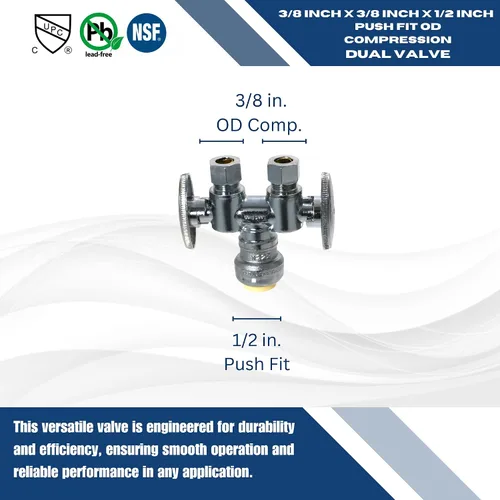 Miniatura 2 de Válvula recta de compresión OD - Ajuste a presión de 1/2" x Dual 3/8" ODComp. - Certificado según las normas NSD ANSI61