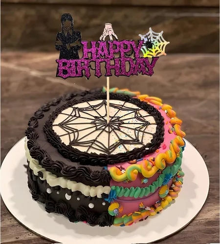 Miniatura 4 de 1 Pieza Decoración de Pastel de Cumpleaños Feliz Wednesday Addams - Telaraña Thing Mano Wednesday Niña Decoración de Pastel - Suministros de Fiesta