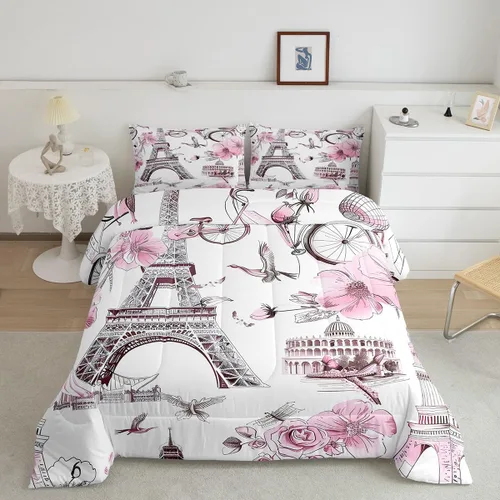 Miniatura 32 de Feelyou Juego de edredón de castillo rosa para niños, tamaño individual, juego de ropa de cama de princesa para niños y niñas, inserto de edredón