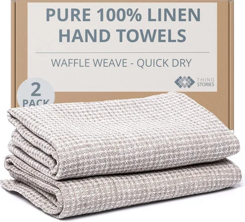 Miniatura 21 de Pure Linen - Juego de 2 toallas de baño pequeñas de 20 x 40 pulgadas de secado rápido para pieles sensibles, toallas finas para baño, toalla ligera