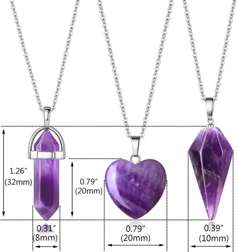 Miniatura 6 de QINJIEJIE Juego de collares de cristal de amatista curativa para mujer, colgantes de piedra de cuarzo, joyería de cristal púrpura natural, piedras