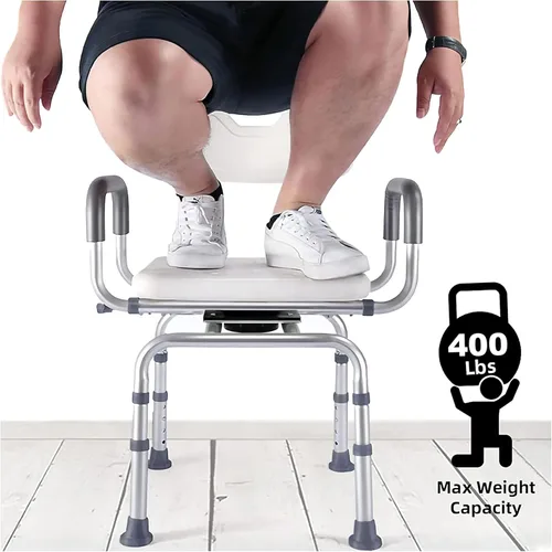 Miniatura 5 de PETKABOO Silla de ducha giratoria de 360 grados, asiento portátil con reposabrazos y respaldo, asiento de altura ajustable para bañera (blanco 1)