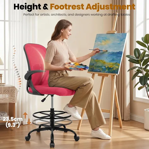 Miniatura 6 de Primy Silla de dibujo alta de oficina con reposabrazos abatibles, silla de escritorio ergonómica ejecutiva para computadora con soporte lumbar