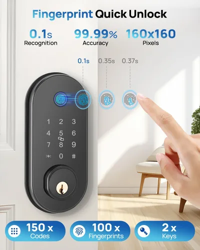 Miniatura 3 de Cerradura de puerta inteligente con huella digital sin llave, cerradura de puerta de entrada con control de aplicación, bloqueo automático, teclado
