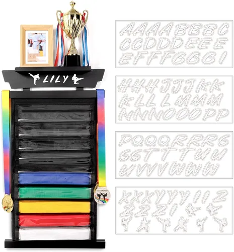 Miniatura 10 de Tilhumt 10/12 Belts Karate Belt Display Rack with Photo Shelf, Felt Taekwondo Belt Display Rack Martial Arts Belt Display for Adults TKD, BJJ Blanco