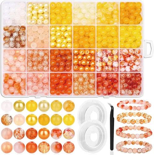 Miniatura 8 de PAXCOO 720 piezas Cuentas de vidrio para hacer joyas 8mm, kit de fabricación de pulseras con cuentas redondas sueltas de 24 colores en púrpura