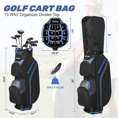 Miniatura 2 de Cart Golf Bag 15 Way Organizer Divider Top Golf Club Bags Lightweight Golf Cart Bags for Men Women with Cooler, Rain Cover