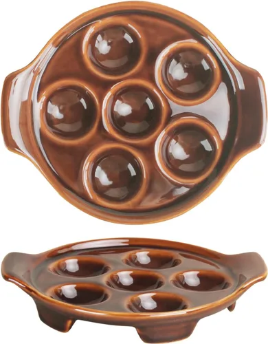 Miniatura 12 de Plato de cerámica para hornear, para aperitivos, caracoles a la parrilla, vieiras, vajilla de 6.22 pulgadas (2 piezas) con asa, apta para horno
