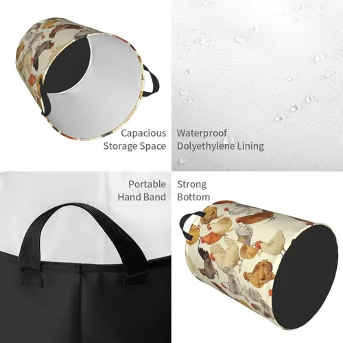 Miniatura 4 de Cesto circular con estampado de una cría de pollos impermeable, cesta organizadora de almacenamiento con asas para ropa, juguetes, pequeña