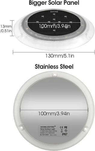 Miniatura 6 de SHONELIGHTING Luces Solares para Muelle, Disco LED Súper Brillante para Exteriores, Impermeables, Antideslizantes y Antitropiezos, Perfil Bajo Plano