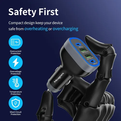 Miniatura 7 de Cargador de coche USB C, Meagoes 4 puertos 90W carga súper rápida, doble 45W USBC y QC3.0 USB 12V adaptador de encendedor de cigarrillos para iPhone
