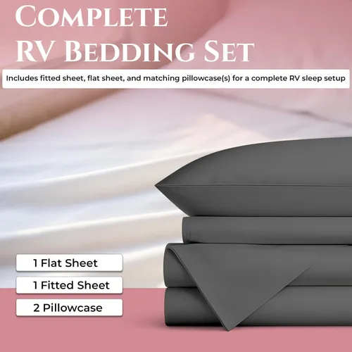 Miniatura 5 de RV King Giza - Juego de sábanas de algodón para caravanas para remolques de viaje, 4 piezas, 10 a 15 pulgadas de profundidad, RV King: 72 x 80 Gris