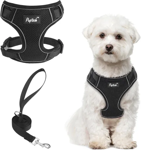 Miniatura 43 de PUPTECK Juego de arnés y correa para perro pequeño, arnés ajustable sin tirones para cachorro, chaleco de malla suave reflectante para mascotas