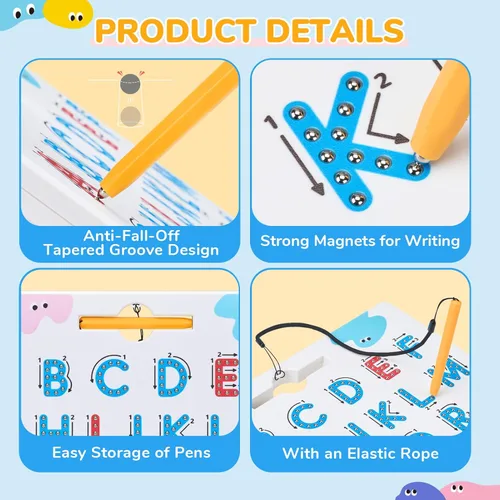 Miniatura 6 de JoyCat Tabla magnética de seguimiento de letras, imanes ABC de doble cara 2 en 1 para niños de 3 a 5 años, práctica de escritura de letras