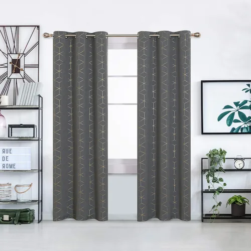 Miniatura 50 de Deconovo Cortinas opacas, aislamiento térmico y reducción de ruido, estampado de lámina de diamante – ojales en la parte superior, 2 paneles, Negro