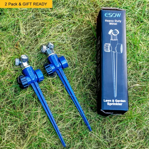 Miniatura 7 de ESOW Aspersor de metal con espigas de nebulización, paquete de 2, estaca de riego suave de 3 cabezales, espray fino de 360° para cama de flores