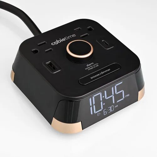 Reloj despertador CubieTime con 2 puertos de carga USB y 2 tomas de estación de carga