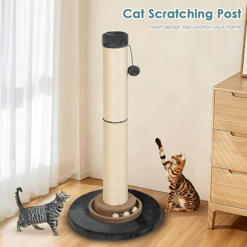 Miniatura 6 de Poste rascador para gatos resistente, 35 pulgadas de alto, torre de árbol para gatos con bola colgante para gatos de interior y adultos, poste
