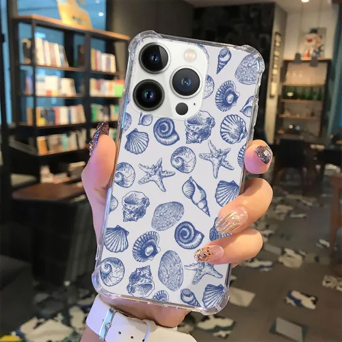 Miniatura 7 de DAIZAG Funda compatible con iPhone 13 Pro Max, bonita funda azul de conchas marinas para niñas y mujeres, funda transparente suave y transparente