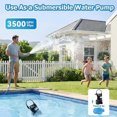 Miniatura 7 de Bomba de cubierta de piscina de 1/2 HP de encendido/apagado automático de 3500 GPH Bomba de agua sumergible con red de filtro, adaptador de válvula