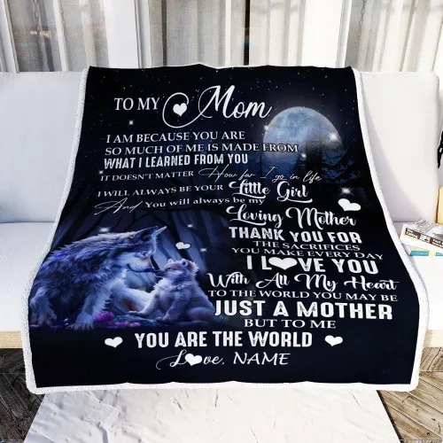 Miniatura 2 de Manta personalizada con texto en inglés «To My Mom from Daughter Wolf I Am Because You are Mom», para cumpleaños, día de la madre, Navidad, manta