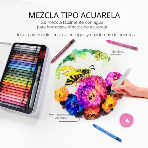 Miniatura 3 de iCrayon 25 colores pasteles solubles en agua, juego de pastel de acuarela para principiantes y aficionados, incluye sacapuntas, paleta y pincel