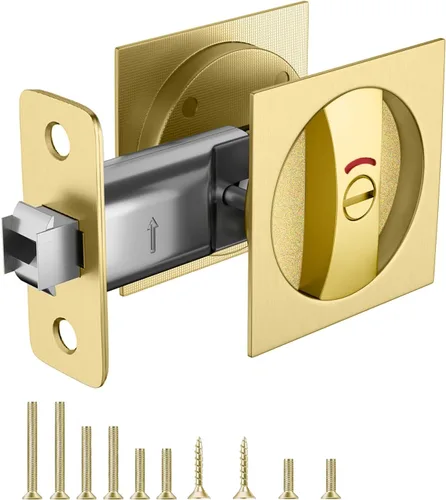 Miniatura 12 de Cerradura de puerta de bolsillo redondo con indicador, 1 paquete de accesorios contemporáneos de privacidad para puerta, pestillo de puerta de Oro