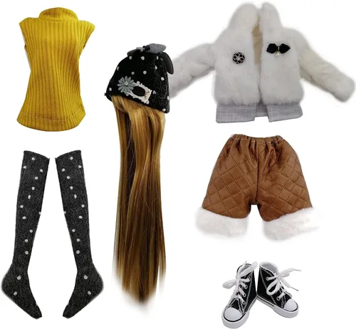 Ropa diaria con peluca, sombrero, camiseta, abrigo, zapatos, pantalones cortos, ropa para muñecas BJD de 1/3 de 24 pulgadas (solo accesorios (sin