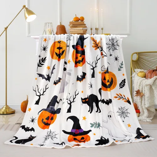 Miniatura 4 de Tupmnbry Manta de Halloween con estampado de calabaza, fantasma, gato, manta de franela súper suave, manta de cama ligera y esponjosa para cama