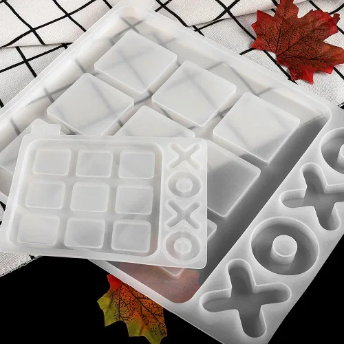Miniatura 6 de Molde de silicona para juego de ajedrez Tic-Tac-Toe OX, molde de tablero de ajedrez 3D, molde de espejo de resina epoxi para bricolaje, molde