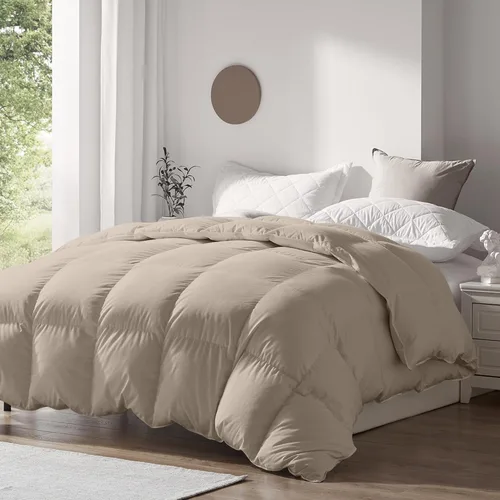 Blue Ridge Home Fashions - Edredón de plumón tamaño Queen, clásico cálido de 250 hilos, relleno de edredón de color lino, fabricado en Estados Unidos