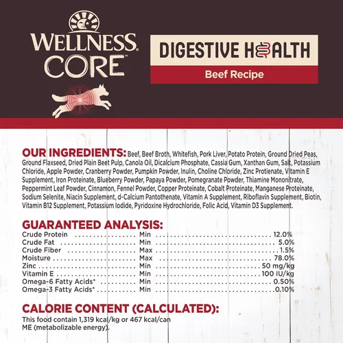 Miniatura 5 de Wellness CORE Digestive Health Paté Alimento húmedo enlatado para perros adultos, sin granos, estómago sensible, natural, receta de carne de res, 13