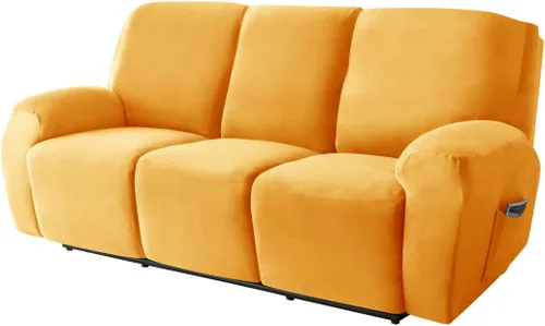 Miniatura 14 de Funda elástica para sofá reclinable, fundas de terciopelo para sillas reclinables de 3 cojines, 8 piezas, fundas protectoras para muebles