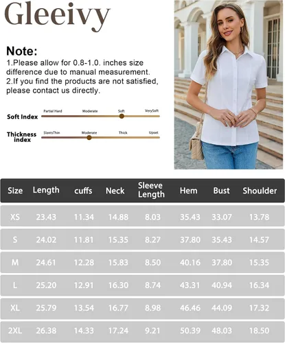 Miniatura 7 de Camisas con botones para mujer, elásticas, de manga corta, con cuello, sin arrugas, básica, de negocios, blusa de trabajo