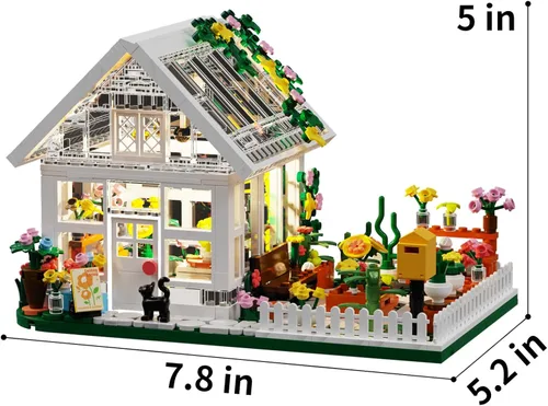 Miniatura 9 de Conjunto Mini de Construcción de Casa de Flores con LED, Juego de Bloques de Construcción de Invernadero con Vista de Calle de la Ciudad, Regalo