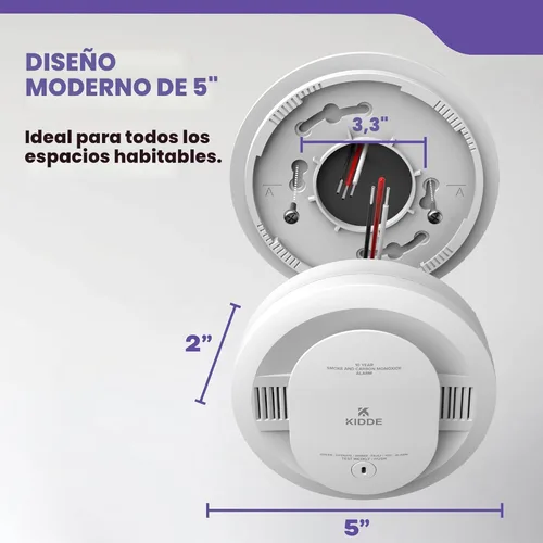 Miniatura 10 de Kidde Detector de humo y monóxido de carbono cableado, batería de reserva de 10 años, indicadores de luz de advertencia LED interconectables, 30CUA10