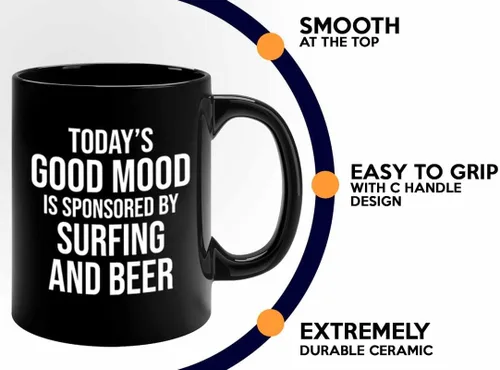 Miniatura 4 de Hobby - Taza de café (11 onzas), color negro, para surf y cerveza, Windsurf Beach Wave Summer Buceo, Navegación en barco, amantes del mar