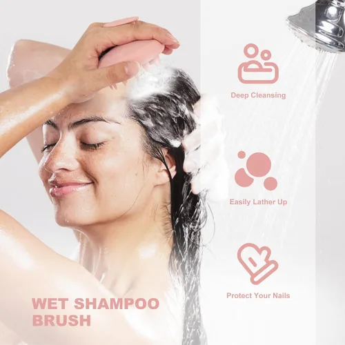 Miniatura 5 de AIMIKE Masajeador de Cuero Cabelludo Cepillo de Champú, Limpiador de Cabello de Silicona Suave para Lavar el Cabello, Eliminación de Caspa y Rosa