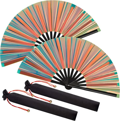 Miniatura 16 de Maitys Paquete de 2 ventiladores de mano plegables grandes de 13 pulgadas, ventiladores chinos de mano grandes para baile de línea, Tai Chi
