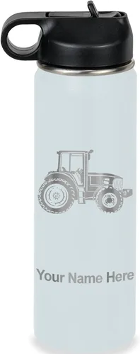 Miniatura 42 de LaserGram Botella de agua personalizada, tractor agrícola, acero inoxidable de doble pared aislada al vacío con popote superior, regalo grabado