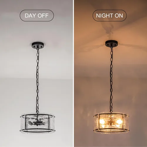 Miniatura 4 de Lámparas colgantes negras de 11.8 pulgadas, 3 lámparas de cristal de tambor pequeño para mesa con cadena, lámpara para vestíbulo, isla de cocina
