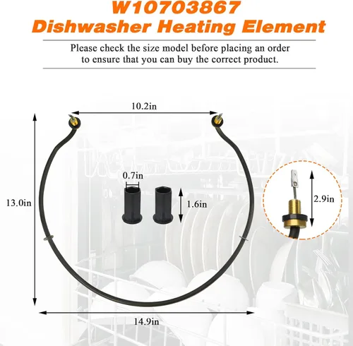 Miniatura 5 de Blutoget - Elemento calefactor para lavavajillas W10703867 actualizado 2026, apto para Whirlpool Kitchen.Aid Ken.more - Reemplaza a AP5809076