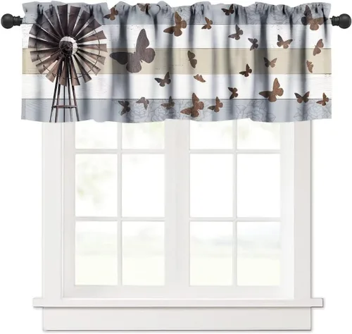 Miniatura 20 de Cenefa de piel de vaca blanca y negra, con estampado de animales de granja occidental, cortina corta opaca para ventana de granja, cocina