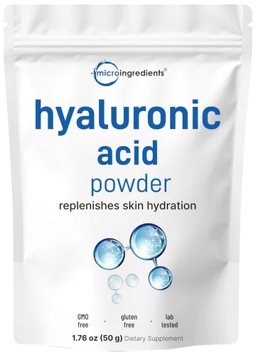 Micro Ingredients Polvo de suero de ácido hialurónico, 50 gramos | Bajo peso molecular, grado cosmético | Suplementos de hidratación y humedad para