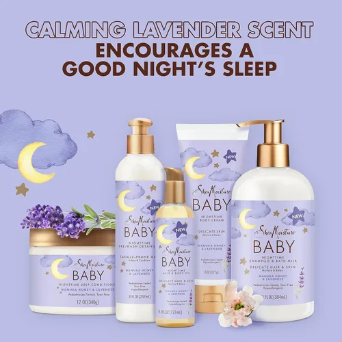Miniatura 4 de SheaMoisture Baby Essentials, champú nocturno y leche de baño + acondicionador profundo, miel de manuka y lavanda, probado por pediatras