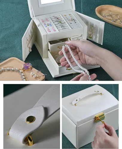 Miniatura 4 de GDJMLai Joyero para mujer, organizador de joyas con cerradura, caja de anillos con espejo, organizador de collares, artículos esenciales de viaje