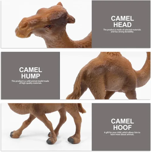 Miniatura 8 de Kisangel - Figura realista de camello de 4.33 pulgadas, juguete de animales del desierto de vida silvestre caqui, figura de juego educativo