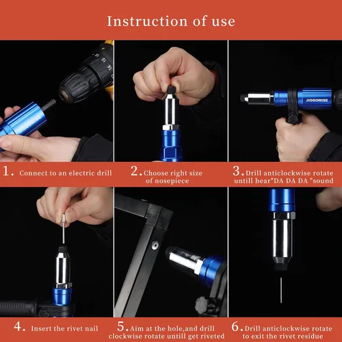Miniatura 4 de Kit de adaptador de pistola de remache profesional JIOGOWISE, accesorio de remache para taladro eléctrico, fácil procesamiento para trabajo