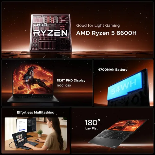 Miniatura 2 de NIMO Portátil para juegos IPS FHD de 15.6 pulgadas, AMD Ryzen 5 6600H 16GB DDR5 RAM 512GB SSD (Beat i5-1335U, 6 núcleos hasta 4.5 GHz) AMD Radeon